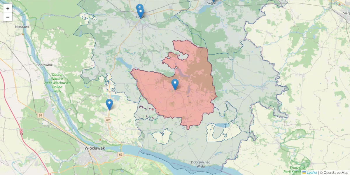 Szczegółowa mapa kodu pocztowego 87-603 z granicami, sąsiednimi kodami pocztowymi i urzędami pocztowymi