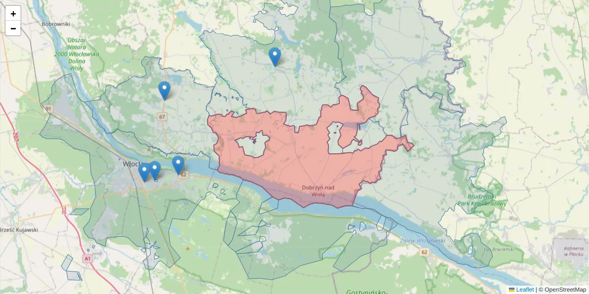 Szczegółowa mapa kodu pocztowego 87-610 z granicami, sąsiednimi kodami pocztowymi i urzędami pocztowymi