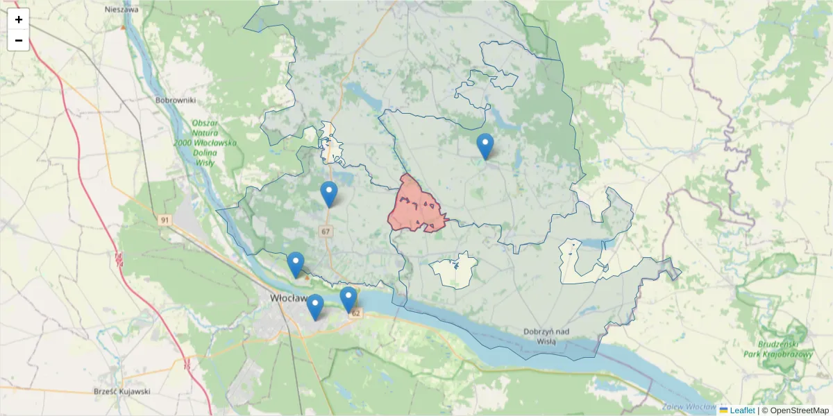Szczegółowa mapa kodu pocztowego 87-612 z granicami, sąsiednimi kodami pocztowymi i urzędami pocztowymi