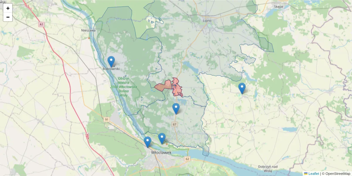Szczegółowa mapa kodu pocztowego 87-615 z granicami, sąsiednimi kodami pocztowymi i urzędami pocztowymi