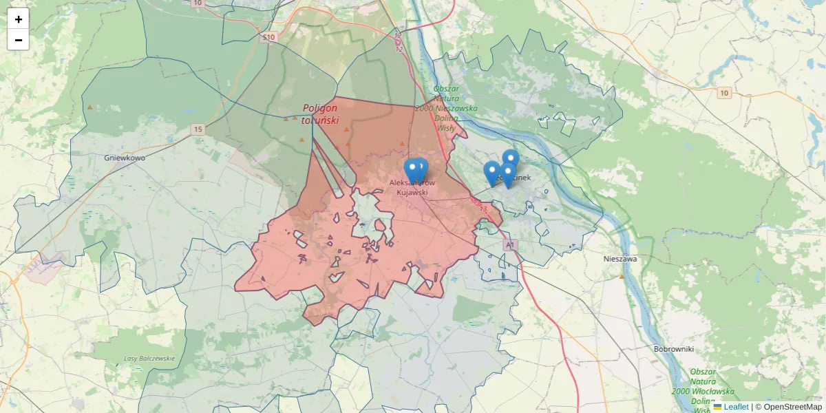 Szczegółowa mapa kodu pocztowego 87-700 z granicami, sąsiednimi kodami pocztowymi i urzędami pocztowymi