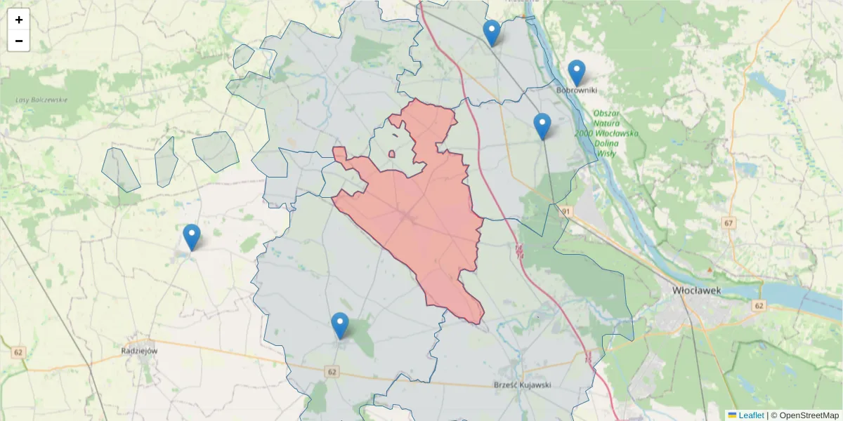 Szczegółowa mapa kodu pocztowego 87-704 z granicami, sąsiednimi kodami pocztowymi i urzędami pocztowymi