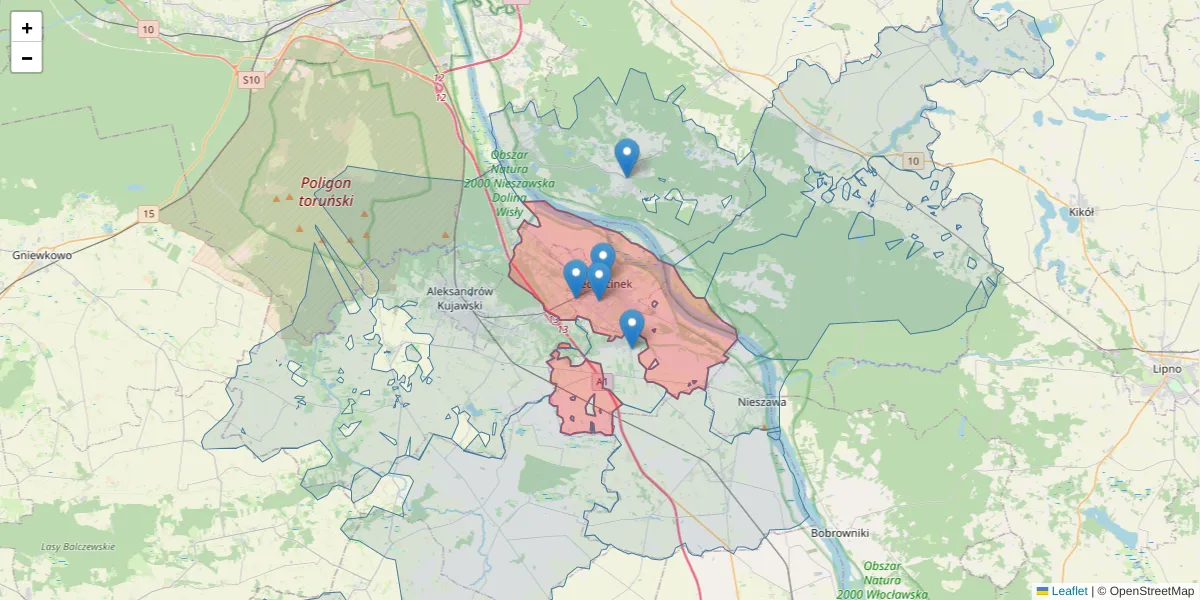 Szczegółowa mapa kodu pocztowego 87-720 z granicami, sąsiednimi kodami pocztowymi i urzędami pocztowymi