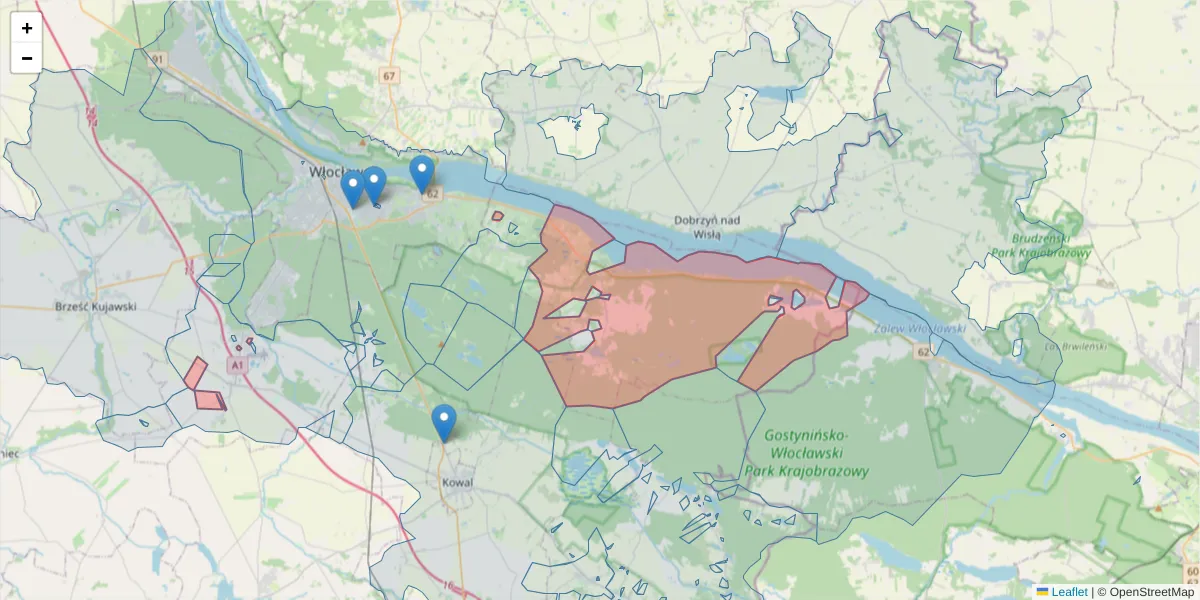 Szczegółowa mapa kodu pocztowego 87-815 z granicami, sąsiednimi kodami pocztowymi i urzędami pocztowymi