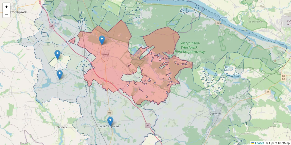 Szczegółowa mapa kodu pocztowego 87-820 z granicami, sąsiednimi kodami pocztowymi i urzędami pocztowymi