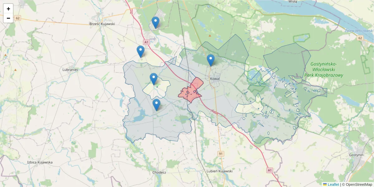 Szczegółowa mapa kodu pocztowego 87-830 z granicami, sąsiednimi kodami pocztowymi i urzędami pocztowymi