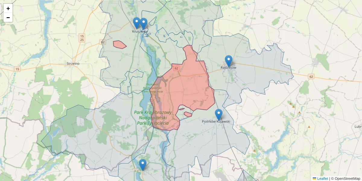 Szczegółowa mapa kodu pocztowego 88-121 z granicami, sąsiednimi kodami pocztowymi i urzędami pocztowymi