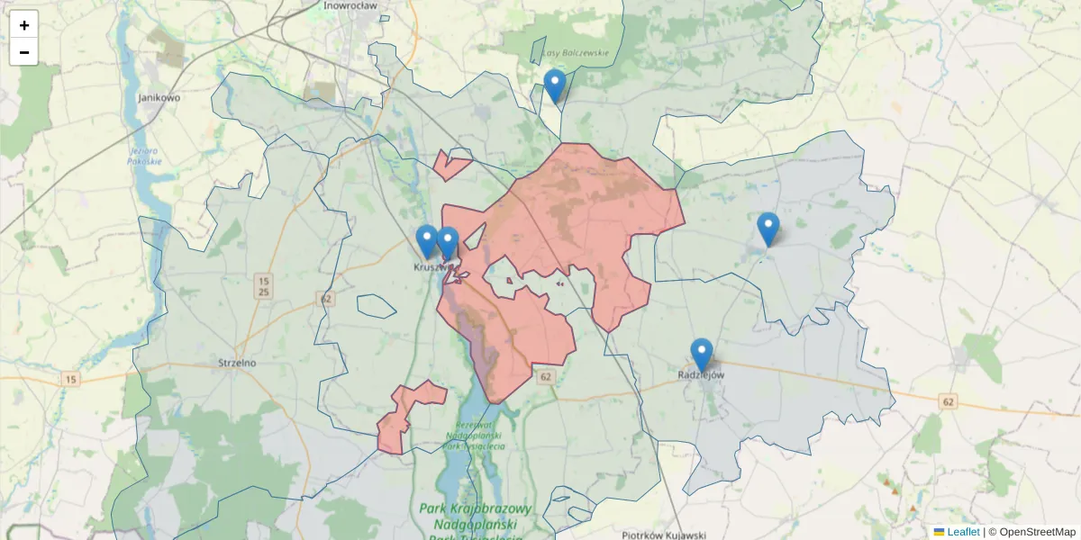 Szczegółowa mapa kodu pocztowego 88-153 z granicami, sąsiednimi kodami pocztowymi i urzędami pocztowymi