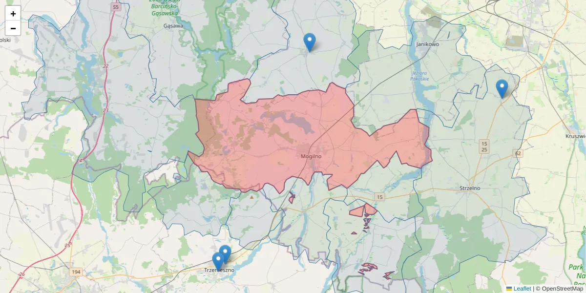 Szczegółowa mapa kodu pocztowego 88-300 z granicami, sąsiednimi kodami pocztowymi i urzędami pocztowymi
