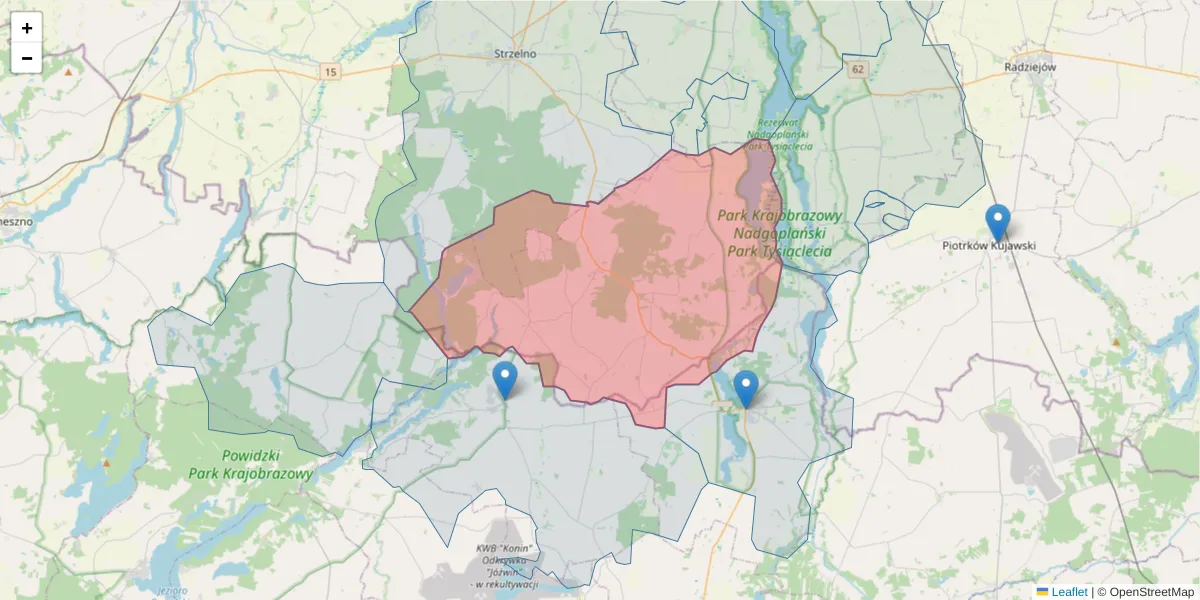 Szczegółowa mapa kodu pocztowego 88-324 z granicami, sąsiednimi kodami pocztowymi i urzędami pocztowymi