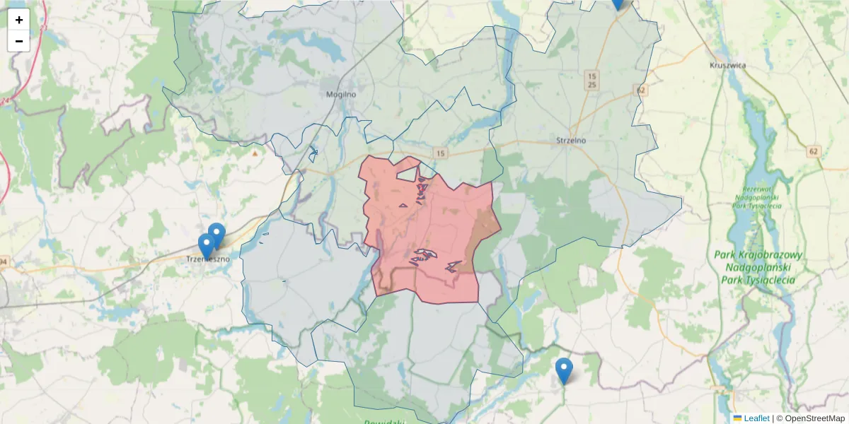 Szczegółowa mapa kodu pocztowego 88-330 z granicami, sąsiednimi kodami pocztowymi i urzędami pocztowymi