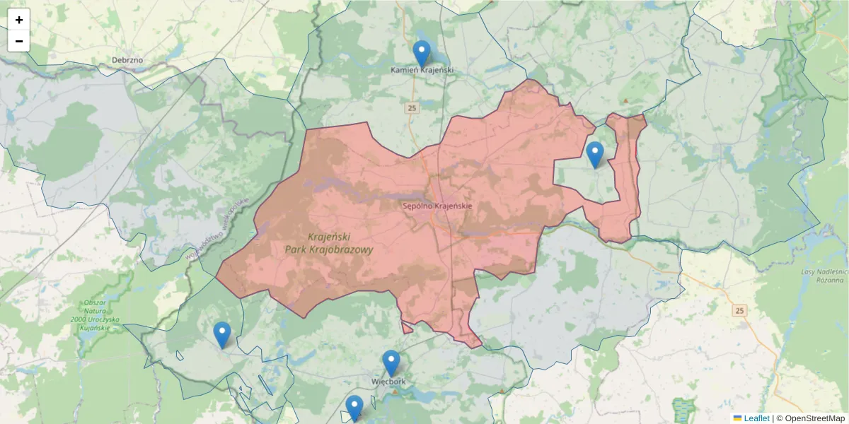 Szczegółowa mapa kodu pocztowego 89-400 z granicami, sąsiednimi kodami pocztowymi i urzędami pocztowymi