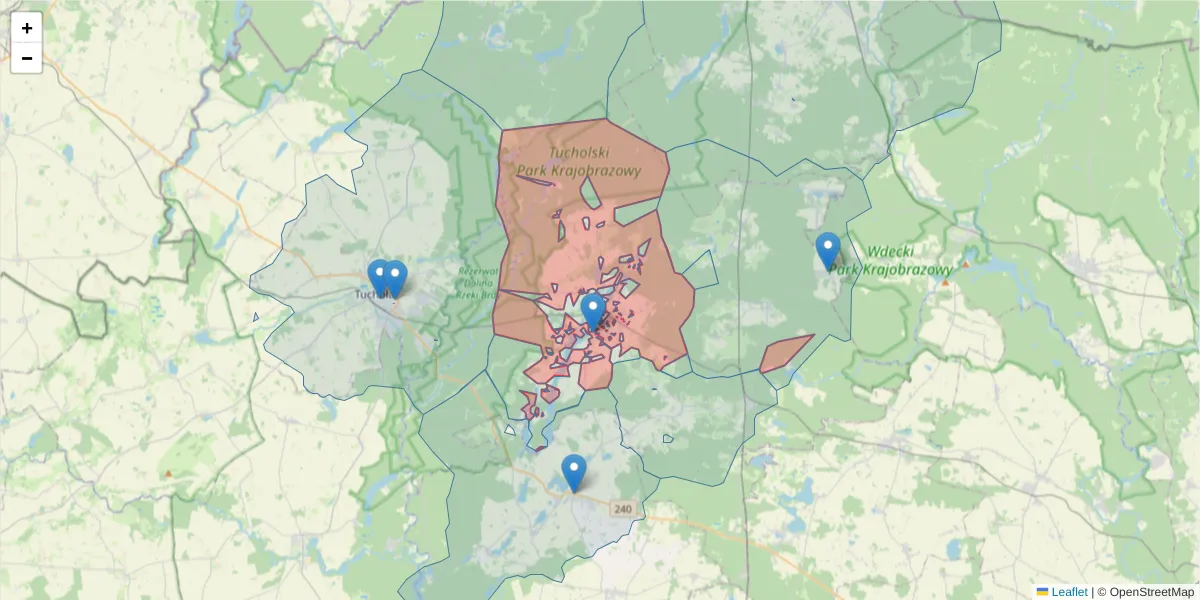 Szczegółowa mapa kodu pocztowego 89-511 z granicami, sąsiednimi kodami pocztowymi i urzędami pocztowymi