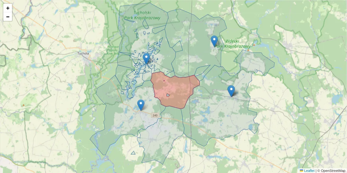 Szczegółowa mapa kodu pocztowego 89-512 z granicami, sąsiednimi kodami pocztowymi i urzędami pocztowymi