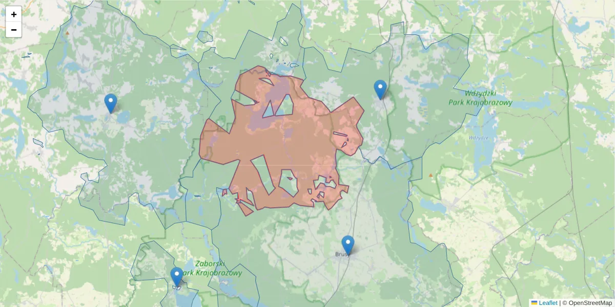 Szczegółowa mapa kodu pocztowego 89-634 z granicami, sąsiednimi kodami pocztowymi i urzędami pocztowymi