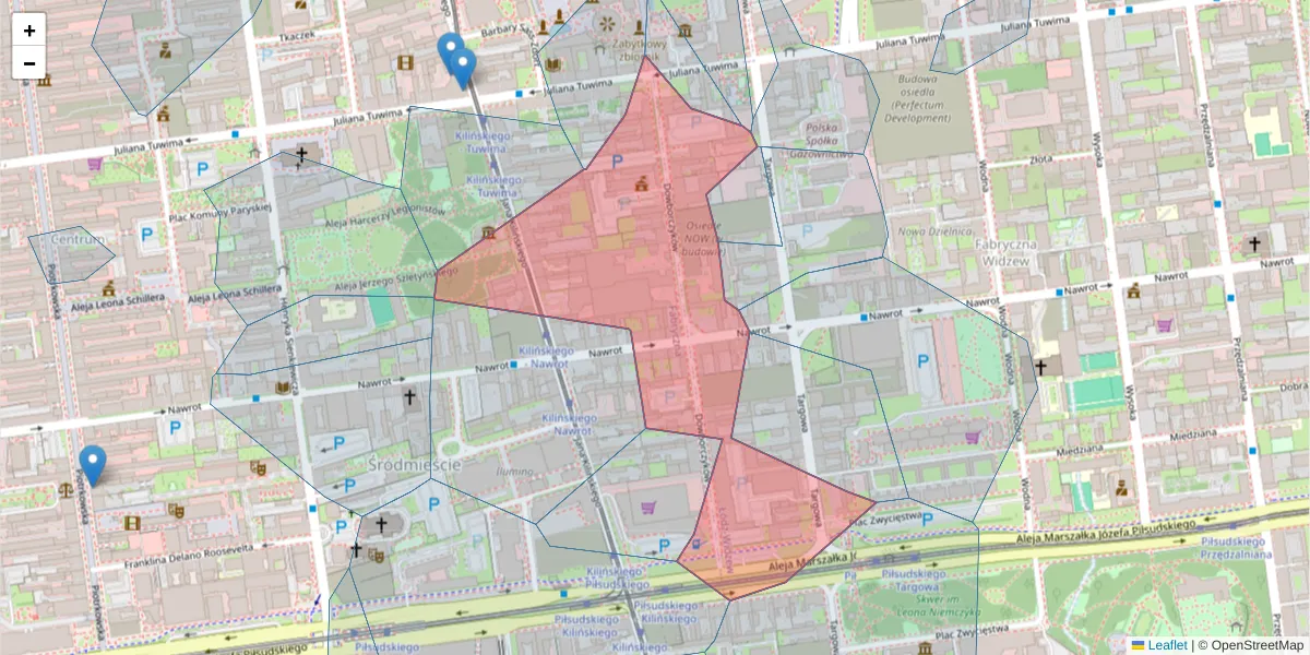 Szczegółowa mapa kodu pocztowego 90-019 z granicami, sąsiednimi kodami pocztowymi i urzędami pocztowymi