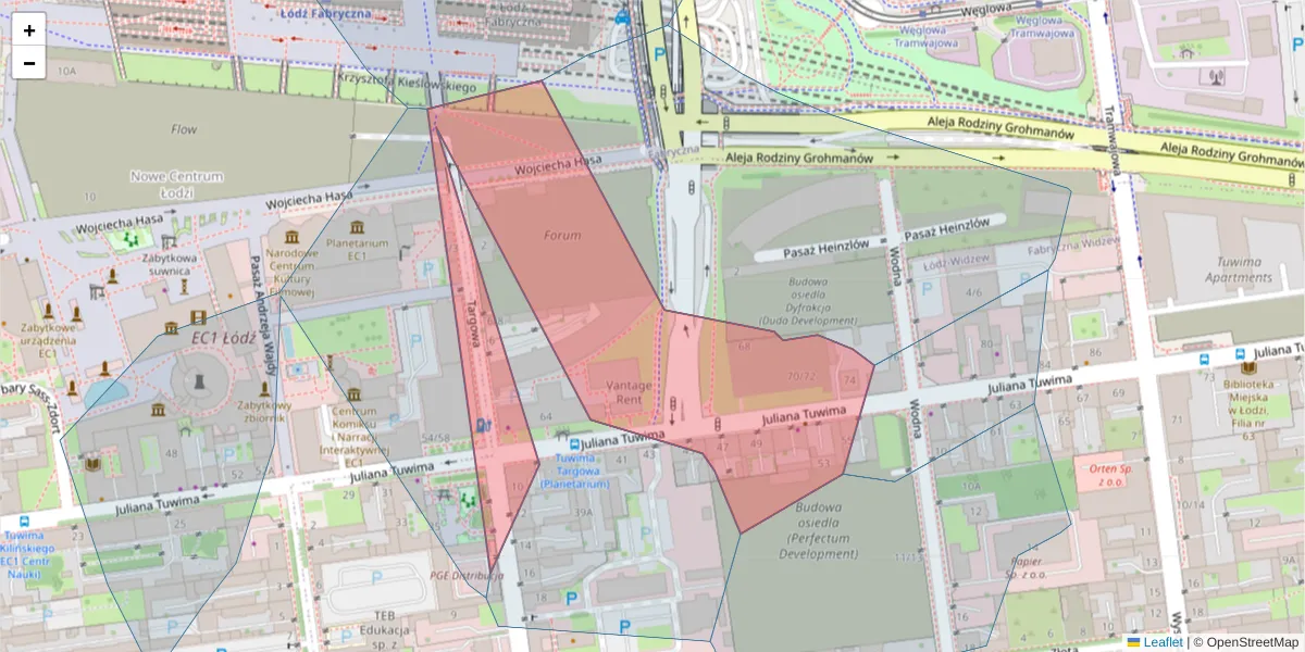 Szczegółowa mapa kodu pocztowego 90-026 z granicami, sąsiednimi kodami pocztowymi i urzędami pocztowymi