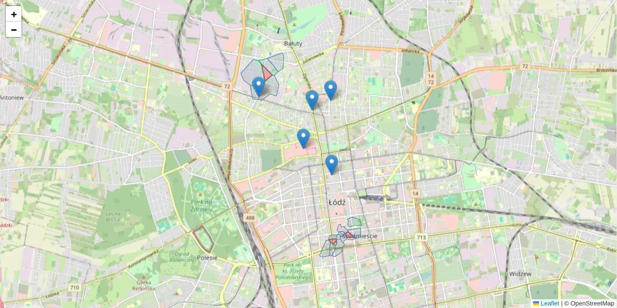 Szczegółowa mapa kodu pocztowego 90-057 z granicami, sąsiednimi kodami pocztowymi i urzędami pocztowymi