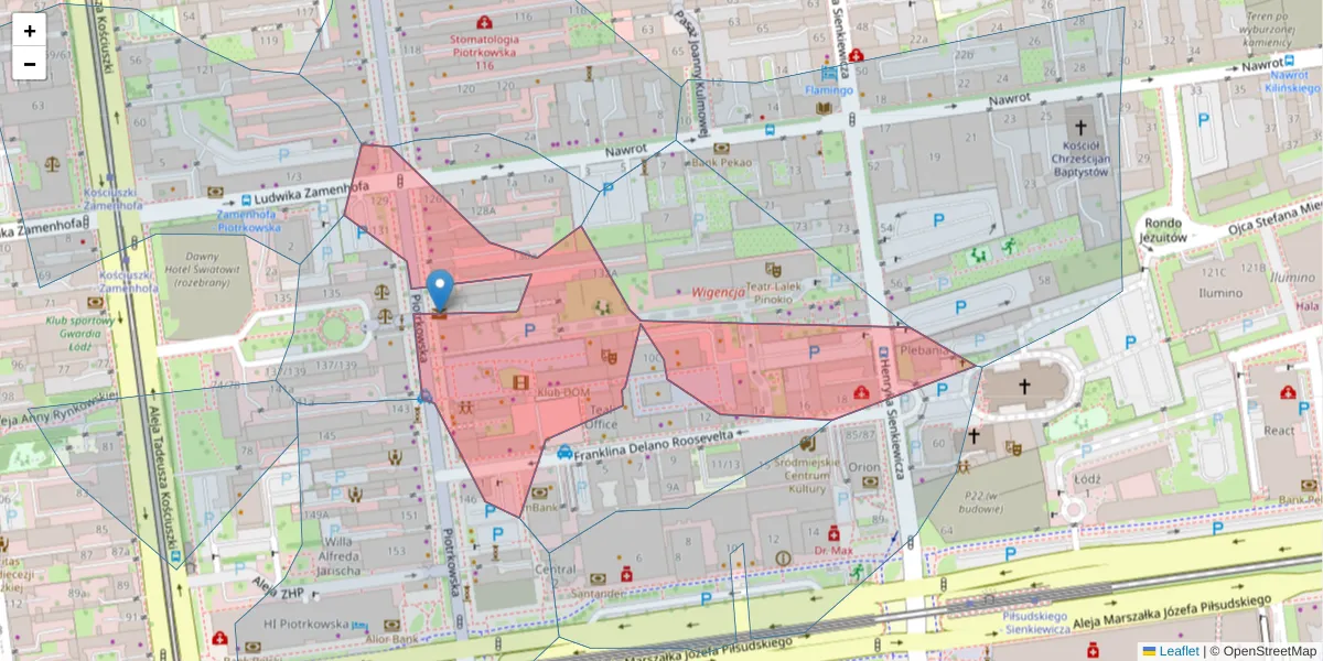 Szczegółowa mapa kodu pocztowego 90-062 z granicami, sąsiednimi kodami pocztowymi i urzędami pocztowymi