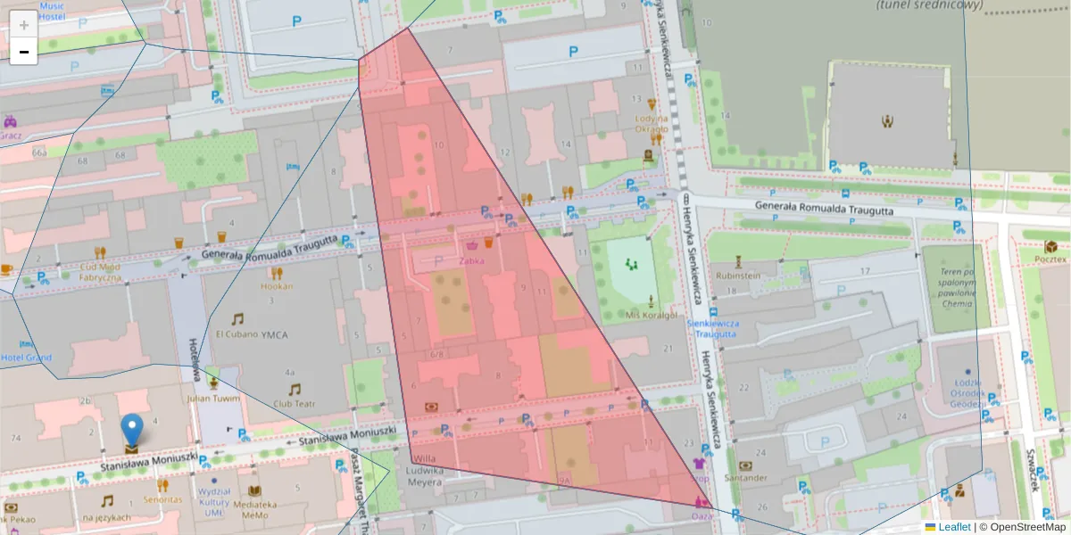 Szczegółowa mapa kodu pocztowego 90-106 z granicami, sąsiednimi kodami pocztowymi i urzędami pocztowymi
