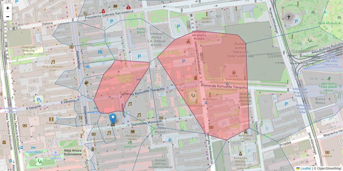 Szczegółowa mapa kodu pocztowego 90-107 z granicami, sąsiednimi kodami pocztowymi i urzędami pocztowymi