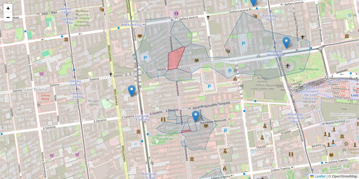 Szczegółowa mapa kodu pocztowego 90-111 z granicami, sąsiednimi kodami pocztowymi i urzędami pocztowymi
