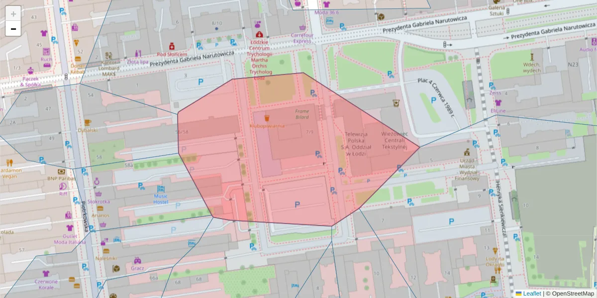 Szczegółowa mapa kodu pocztowego 90-117 z granicami, sąsiednimi kodami pocztowymi i urzędami pocztowymi