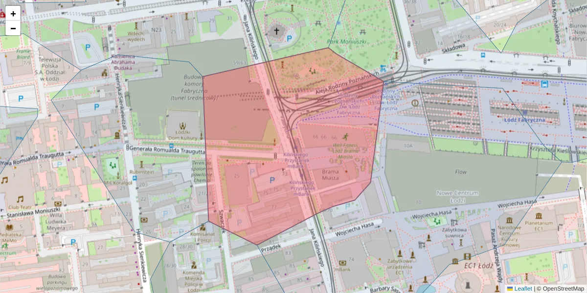 Szczegółowa mapa kodu pocztowego 90-118 z granicami, sąsiednimi kodami pocztowymi i urzędami pocztowymi