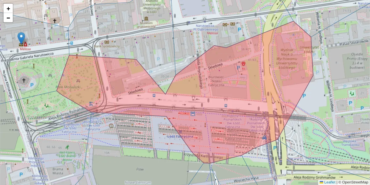Szczegółowa mapa kodu pocztowego 90-127 z granicami, sąsiednimi kodami pocztowymi i urzędami pocztowymi