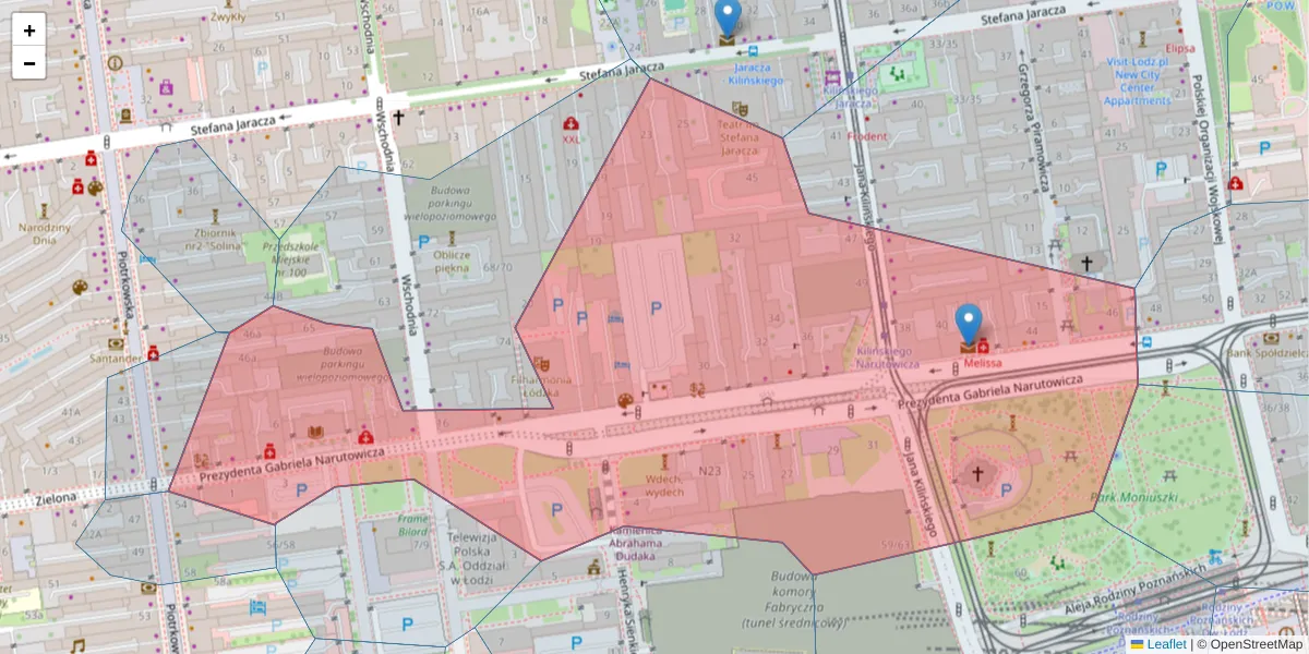 Szczegółowa mapa kodu pocztowego 90-135 z granicami, sąsiednimi kodami pocztowymi i urzędami pocztowymi