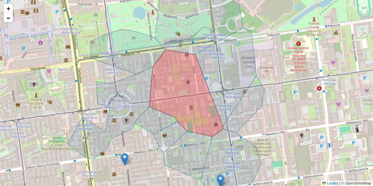 Szczegółowa mapa kodu pocztowego 90-202 z granicami, sąsiednimi kodami pocztowymi i urzędami pocztowymi