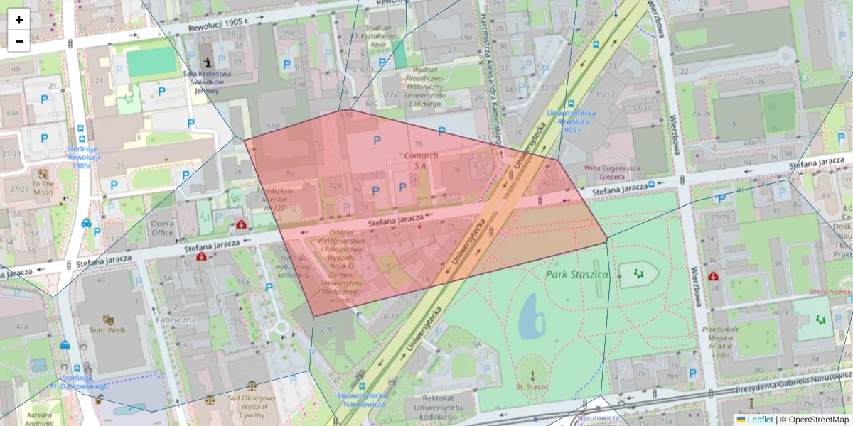 Szczegółowa mapa kodu pocztowego 90-251 z granicami, sąsiednimi kodami pocztowymi i urzędami pocztowymi