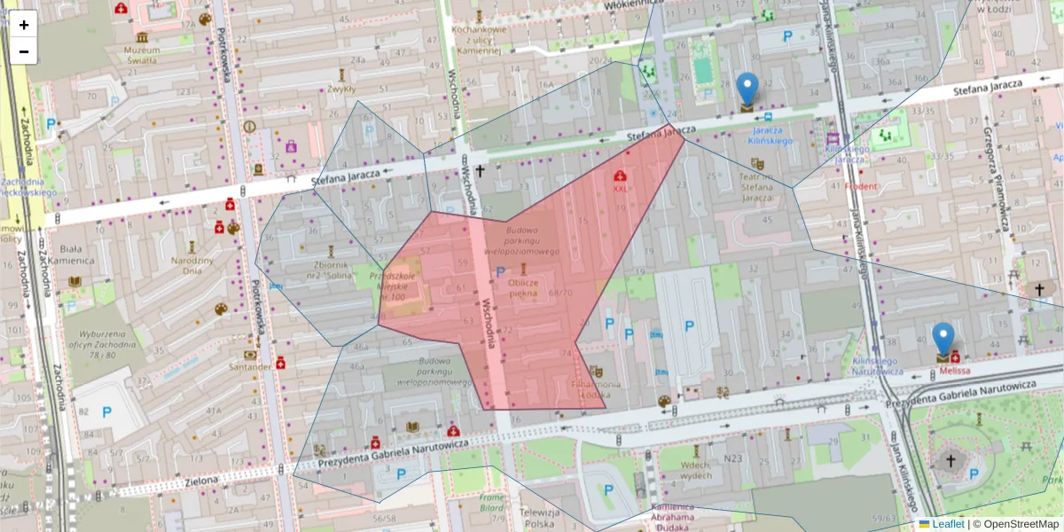 Szczegółowa mapa kodu pocztowego 90-266 z granicami, sąsiednimi kodami pocztowymi i urzędami pocztowymi