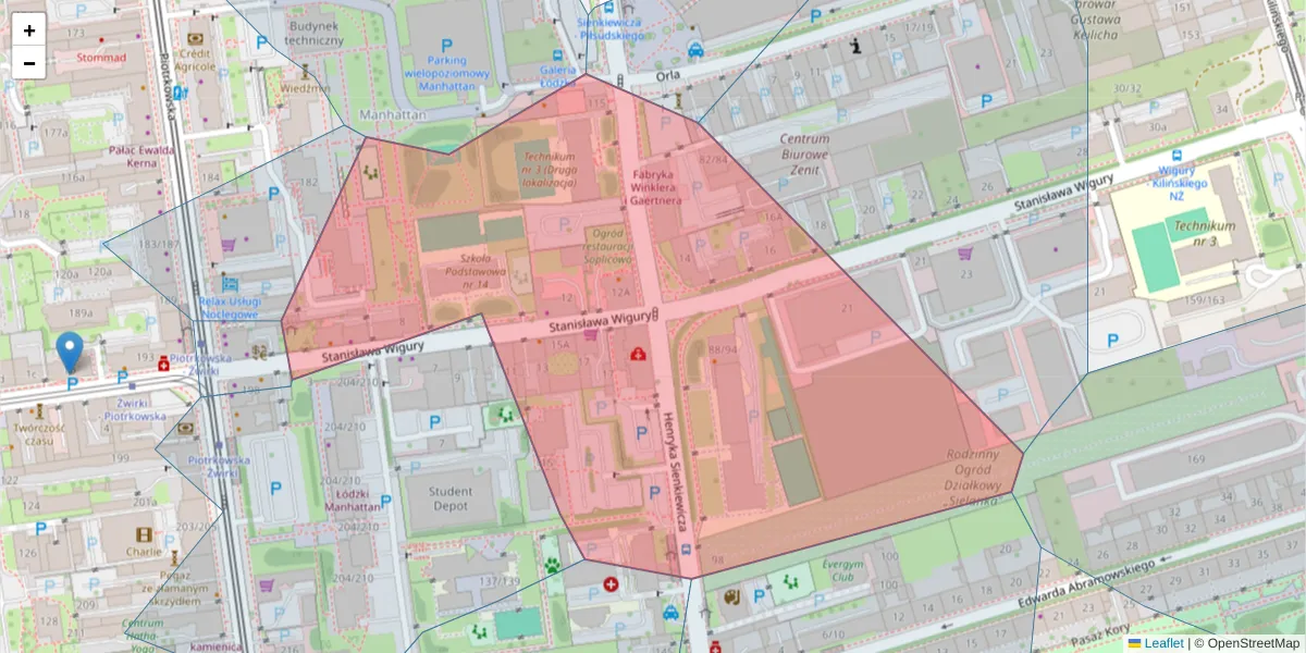Szczegółowa mapa kodu pocztowego 90-301 z granicami, sąsiednimi kodami pocztowymi i urzędami pocztowymi
