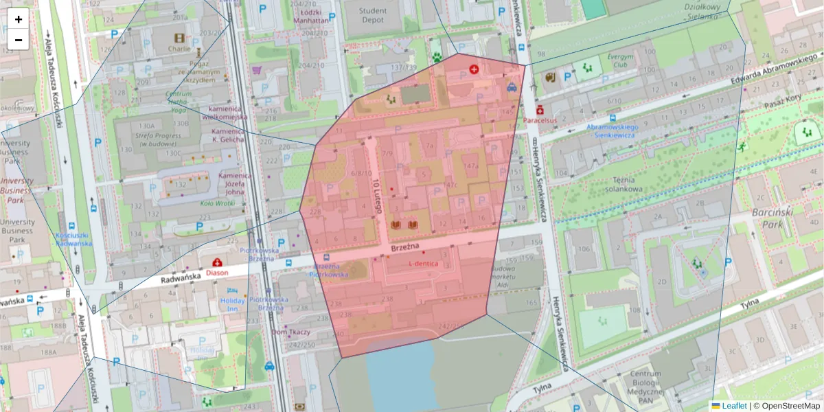 Szczegółowa mapa kodu pocztowego 90-303 z granicami, sąsiednimi kodami pocztowymi i urzędami pocztowymi
