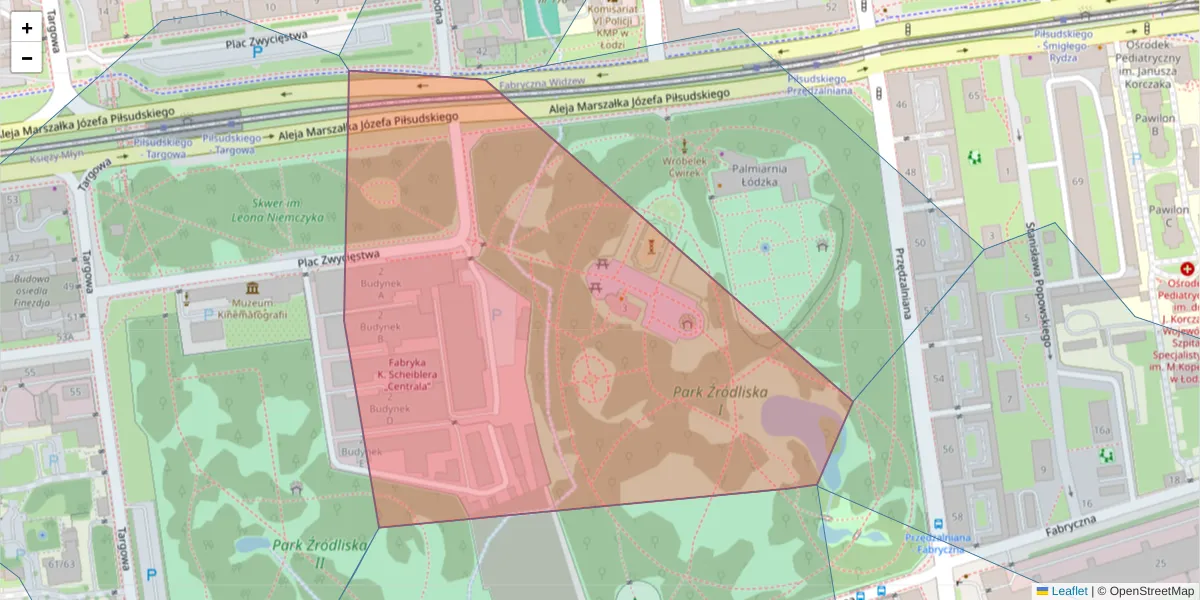 Szczegółowa mapa kodu pocztowego 90-312 z granicami, sąsiednimi kodami pocztowymi i urzędami pocztowymi