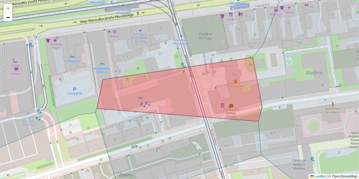 Szczegółowa mapa kodu pocztowego 90-319 z granicami, sąsiednimi kodami pocztowymi i urzędami pocztowymi