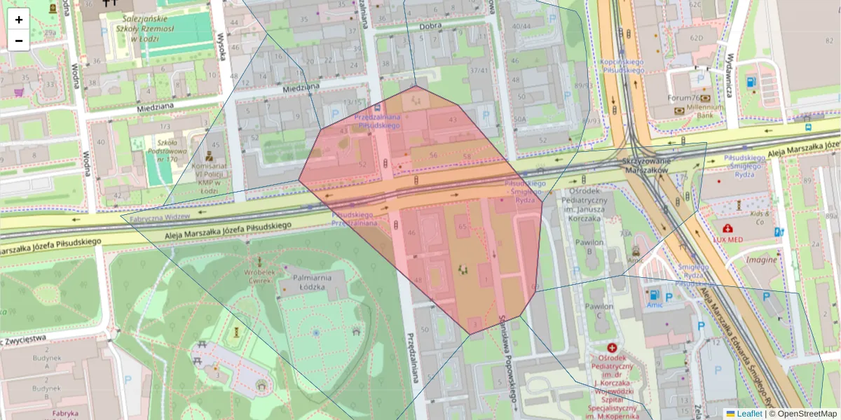 Szczegółowa mapa kodu pocztowego 90-330 z granicami, sąsiednimi kodami pocztowymi i urzędami pocztowymi