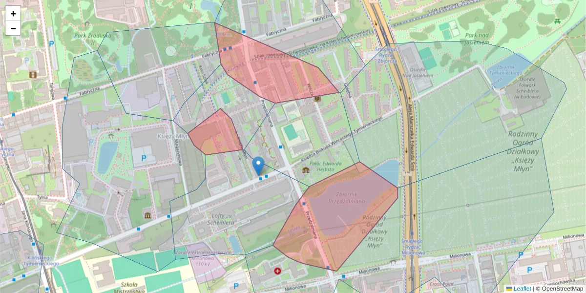 Szczegółowa mapa kodu pocztowego 90-338 z granicami, sąsiednimi kodami pocztowymi i urzędami pocztowymi