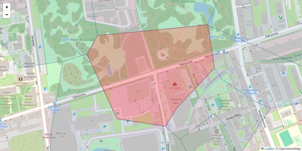 Szczegółowa mapa kodu pocztowego 90-344 z granicami, sąsiednimi kodami pocztowymi i urzędami pocztowymi