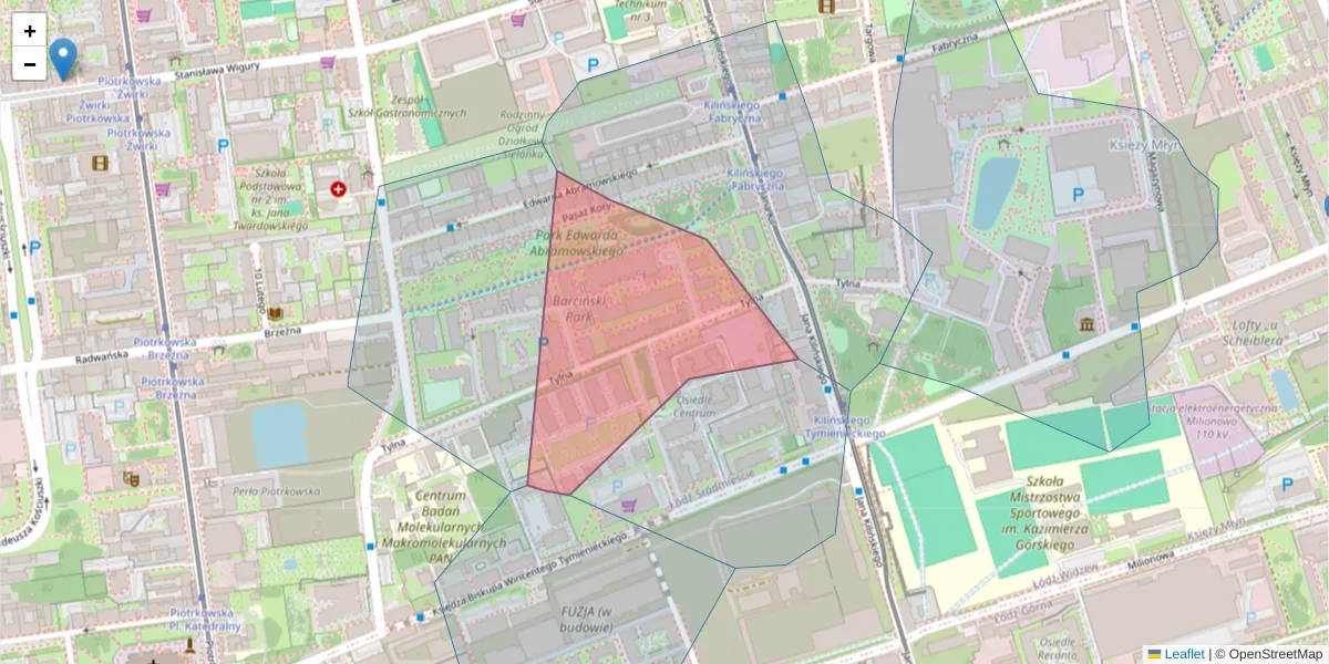 Szczegółowa mapa kodu pocztowego 90-348 z granicami, sąsiednimi kodami pocztowymi i urzędami pocztowymi