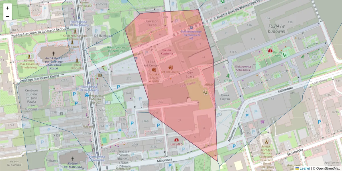 Szczegółowa mapa kodu pocztowego 90-365 z granicami, sąsiednimi kodami pocztowymi i urzędami pocztowymi