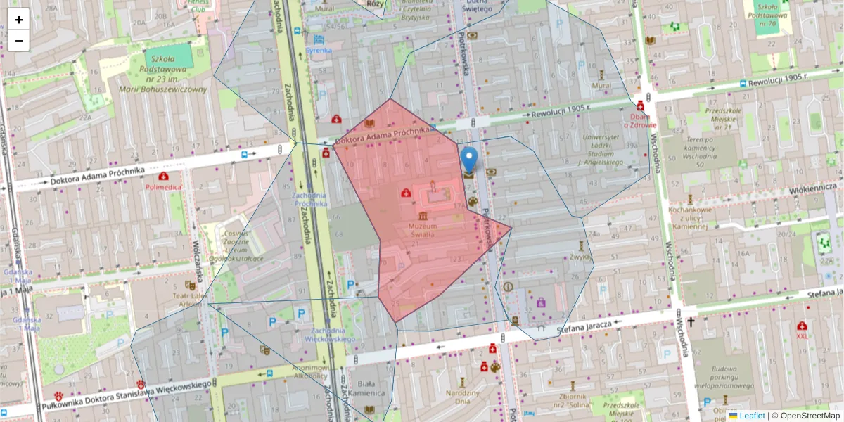 Szczegółowa mapa kodu pocztowego 90-406 z granicami, sąsiednimi kodami pocztowymi i urzędami pocztowymi