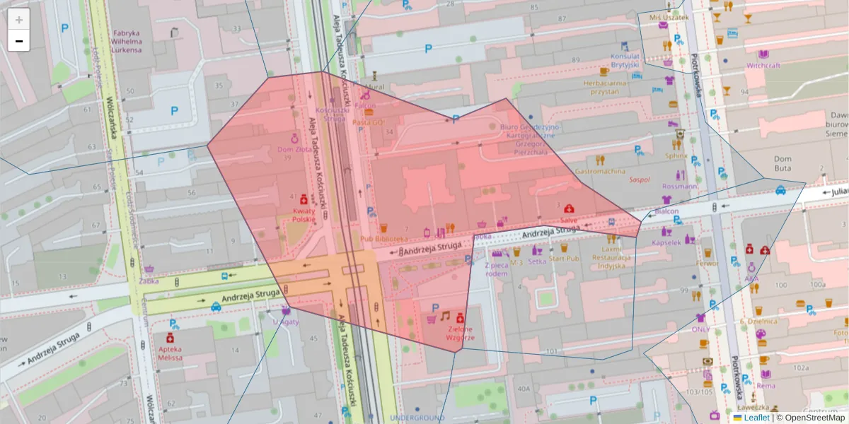 Szczegółowa mapa kodu pocztowego 90-420 z granicami, sąsiednimi kodami pocztowymi i urzędami pocztowymi
