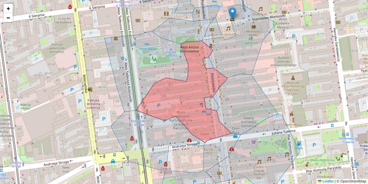 Szczegółowa mapa kodu pocztowego 90-423 z granicami, sąsiednimi kodami pocztowymi i urzędami pocztowymi