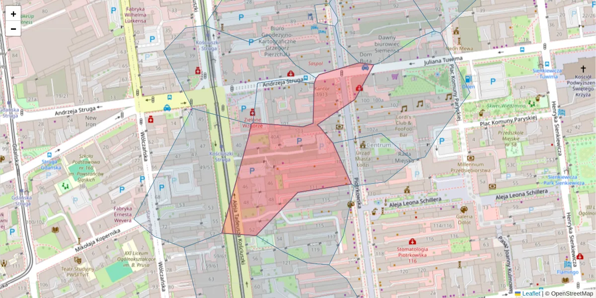 Szczegółowa mapa kodu pocztowego 90-425 z granicami, sąsiednimi kodami pocztowymi i urzędami pocztowymi