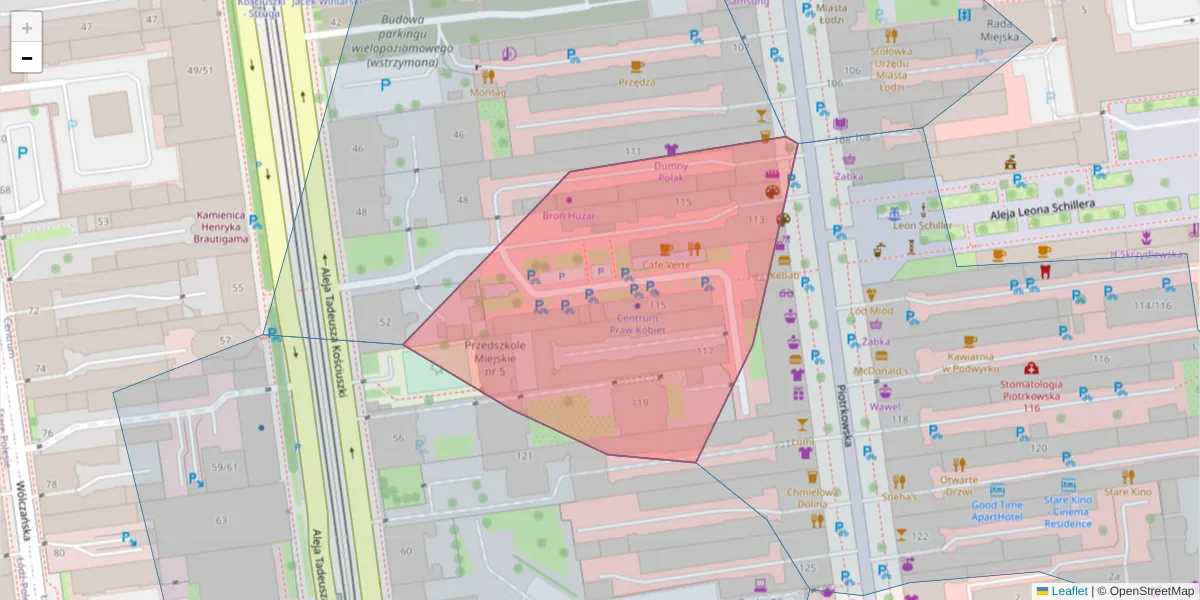 Szczegółowa mapa kodu pocztowego 90-430 z granicami, sąsiednimi kodami pocztowymi i urzędami pocztowymi