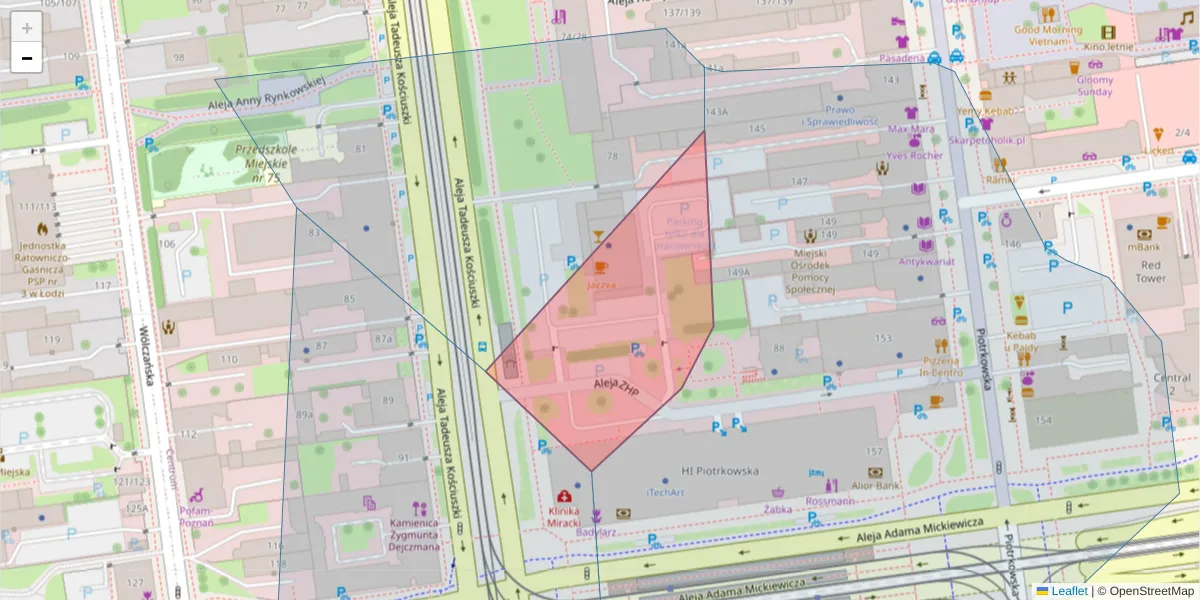 Szczegółowa mapa kodu pocztowego 90-437 z granicami, sąsiednimi kodami pocztowymi i urzędami pocztowymi