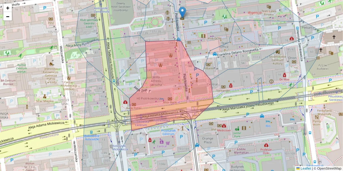 Szczegółowa mapa kodu pocztowego 90-440 z granicami, sąsiednimi kodami pocztowymi i urzędami pocztowymi