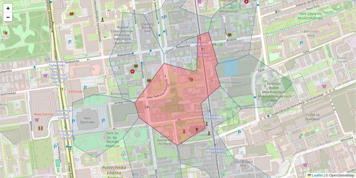 Szczegółowa mapa kodu pocztowego 90-456 z granicami, sąsiednimi kodami pocztowymi i urzędami pocztowymi